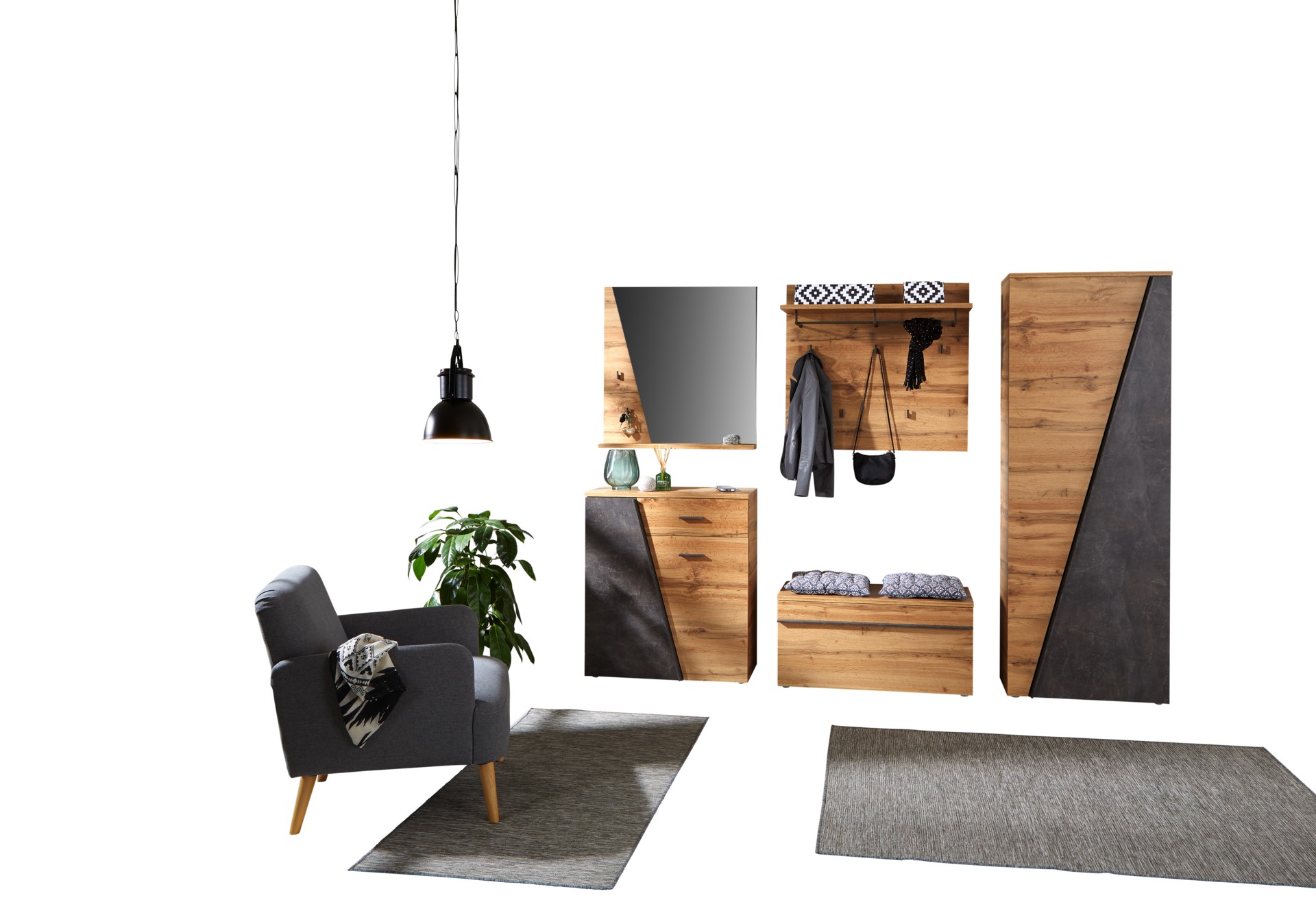 Garderobenschrank Venedig Eiche Wotan Nachbildung Beton dunkel Optik B/H/T: ca. 70x196x36 cm