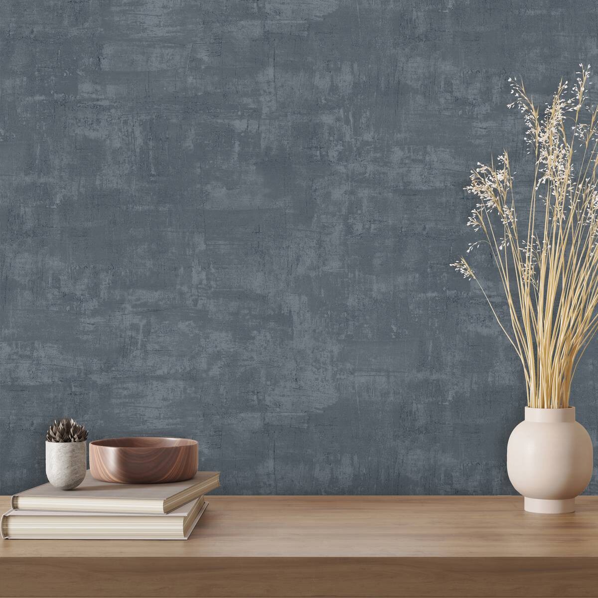 UGEPA Vinyltapete Uni stahlblau B/L: ca. 53x1005 cm