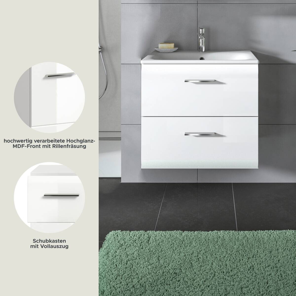 Waschplatz Ice weiß weiß Hochglanz B/H/T: ca. 60x55x46 cm