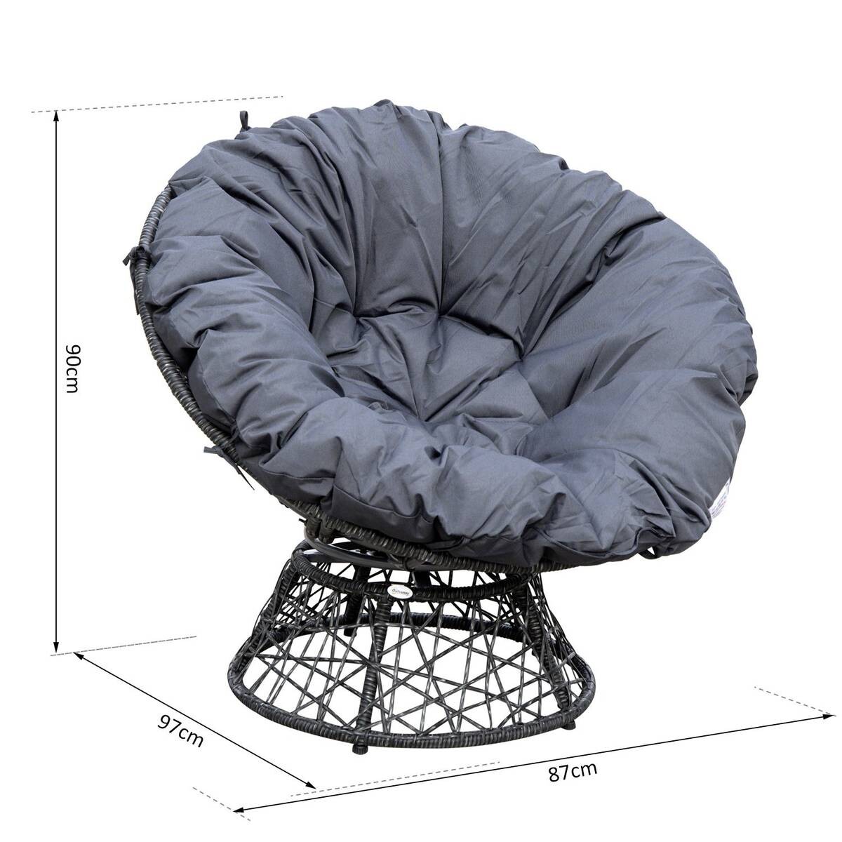 Outsunny Papasansessel schwarz Polyrattan B/H/L: ca. 87x90x97 cm