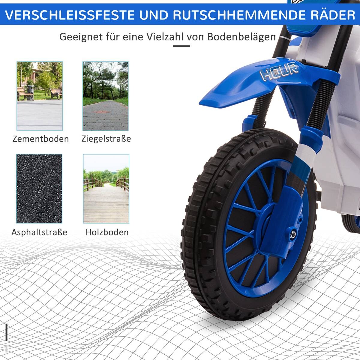 HOMCOM Kinder-Elektromotorrad blau B/H/L: ca. 51,5x68x106,5 cm