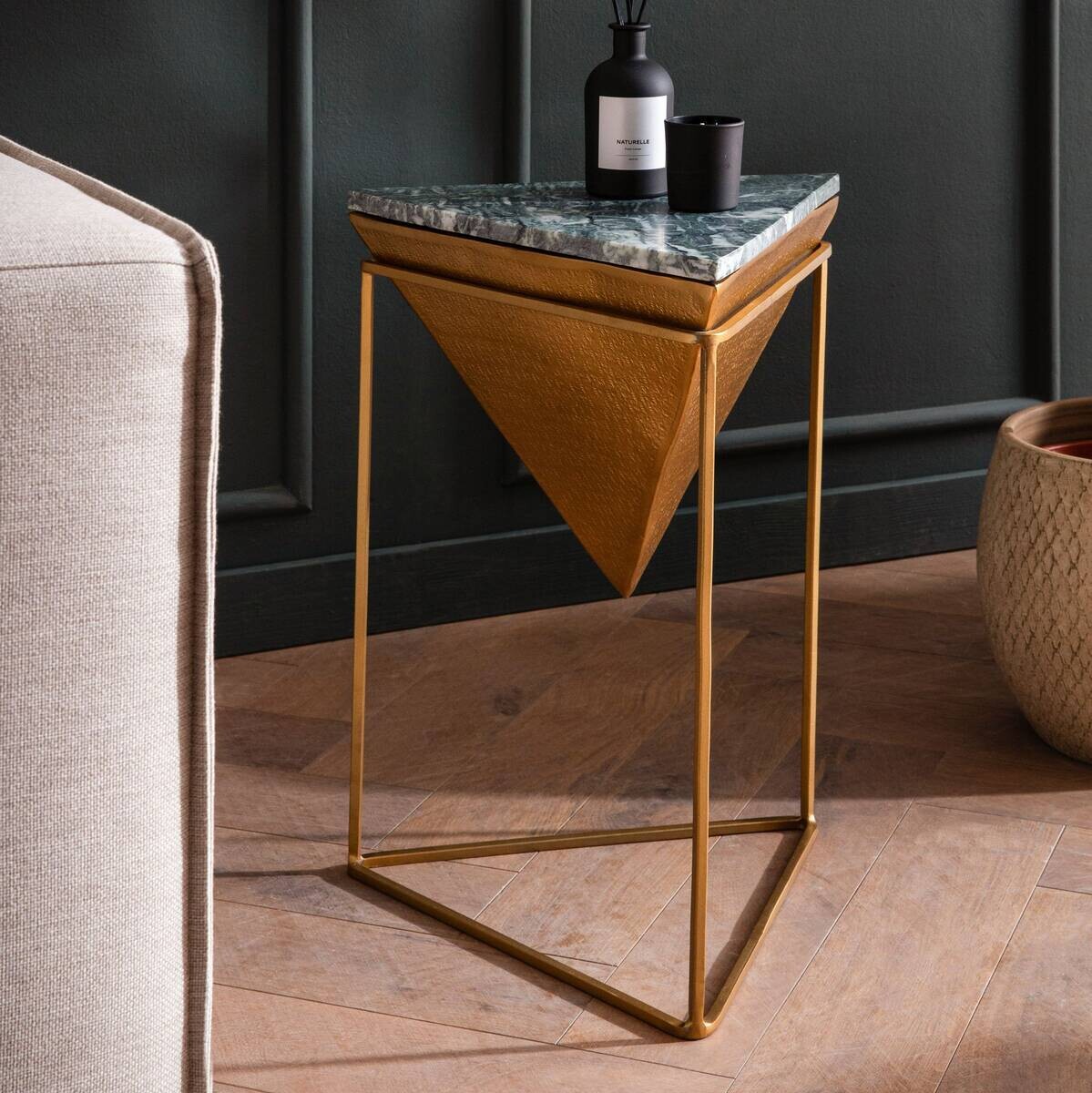 Beistelltisch schwarz gold Marmor Aluminium Eisen B/H/T: ca. 37x53x37 cm