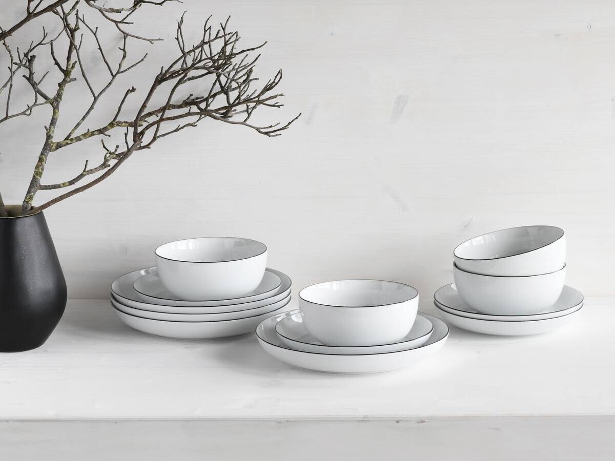 CreaTable Teller-Set Allround Black Line weiß Porzellan