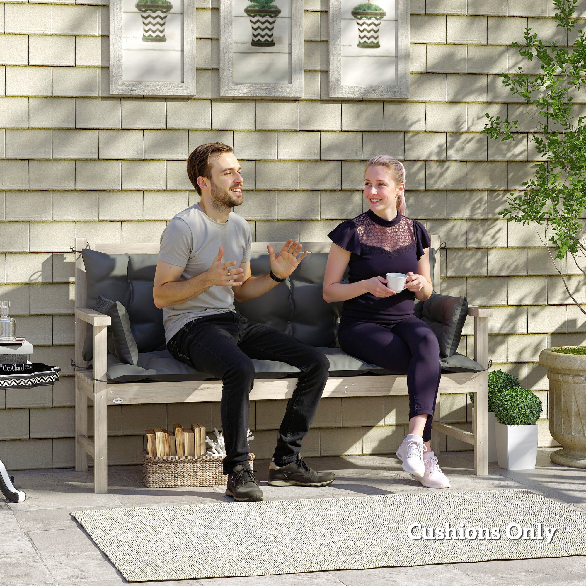 Outsunny Sitzkissen-Set schwarz Polyester B/H/L: ca. 110x8x180 cm