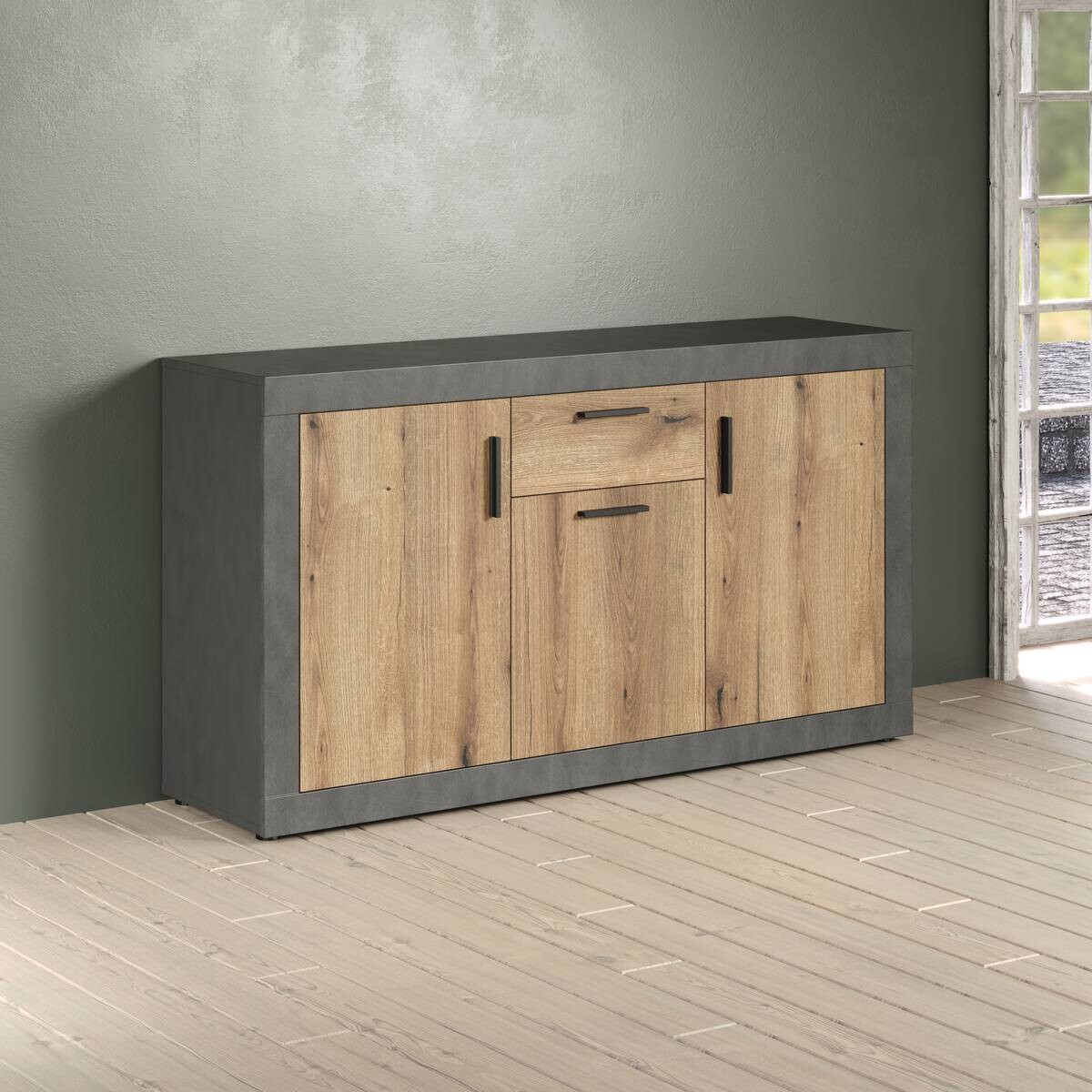 Sideboard Salvada Eiche Evoke Coast Nachbildung anthrazit B/H/T: ca. 149x83x40 cm