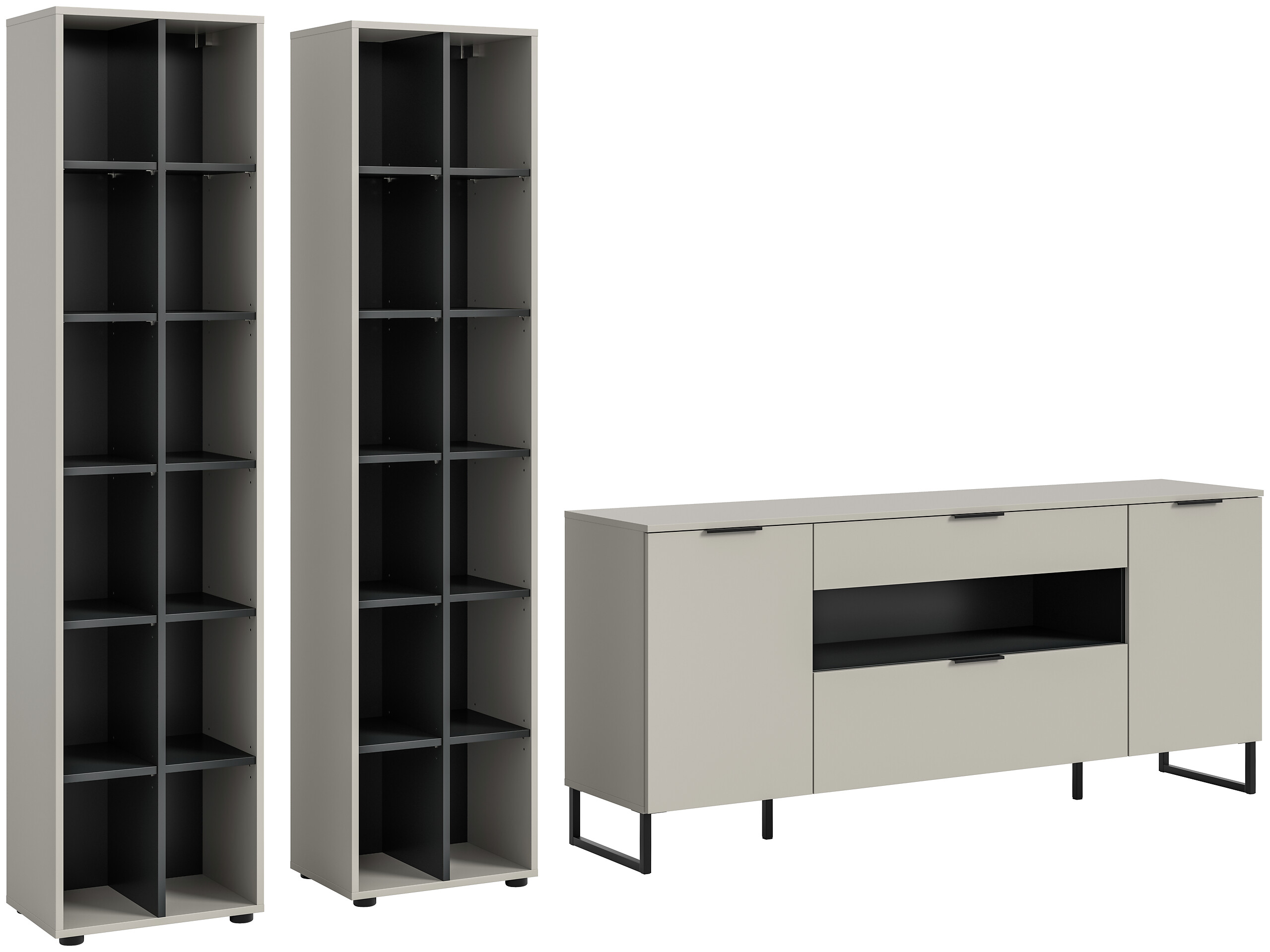 Wohnwand Noida Kaschmirgrau Nachbildung schwarz B/H/T: ca. 305x192x41 cm