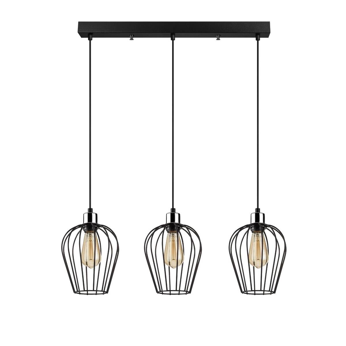 Opviq Pendelleuchte Tel schwarz Eisen B/H/T/L/D: ca. 20x115x20x70x22 cm E27 3 Brennstellen