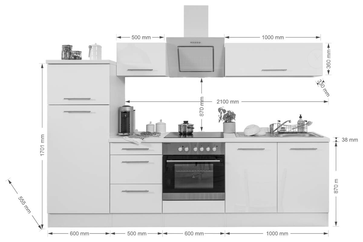 Respekta Küchenblock Premium grau hochglänzend B/H/T: ca. 270x200x60 cm