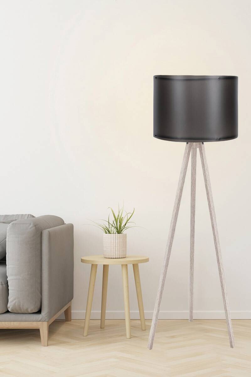 Opviq Stehleuchte schwarz creme MDF Polypropylen B/H/L: ca. 38x145x38 cm E27 1 Brennstellen