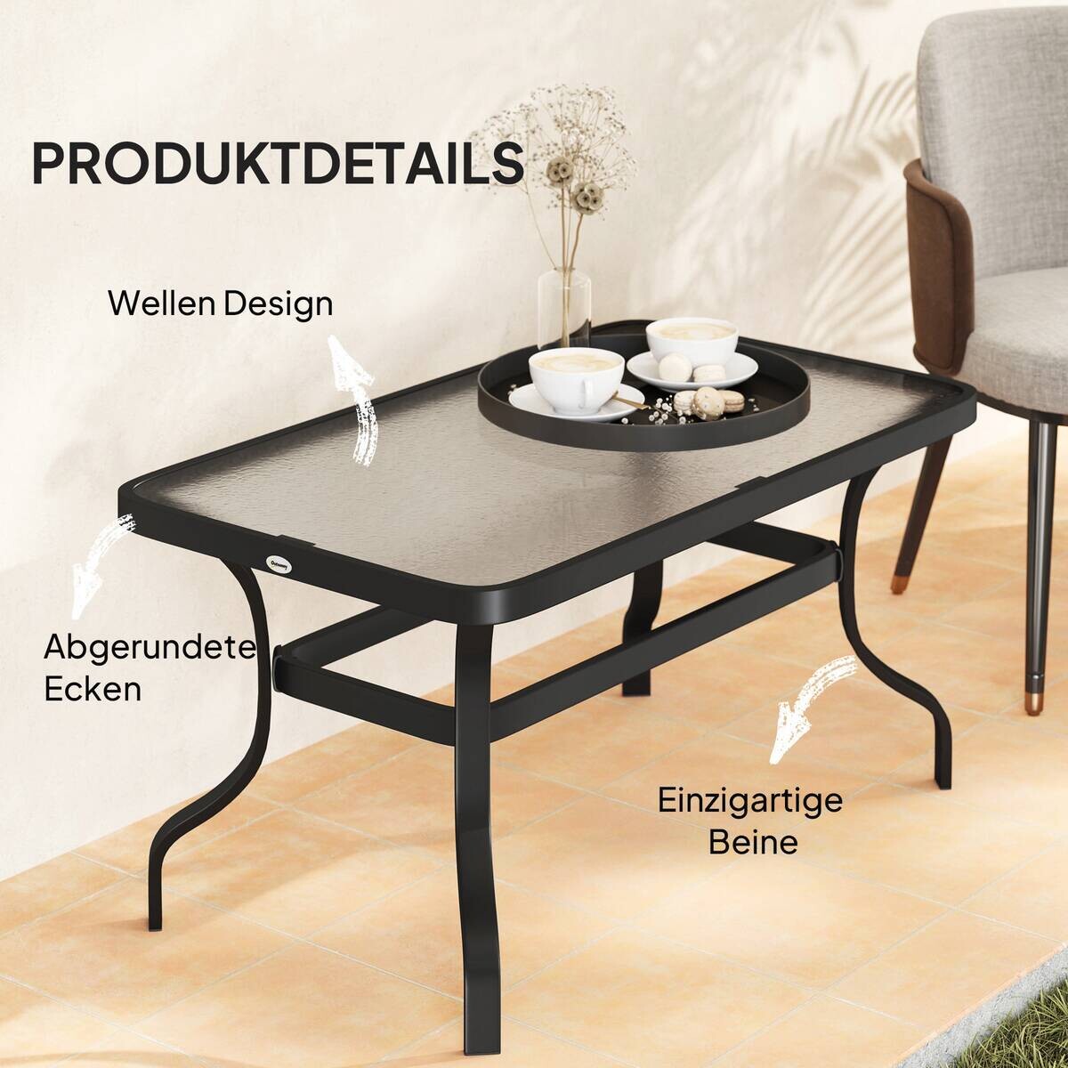 Outsunny Couchtisch schwarz Metall B/H/L: ca. 55x46x95 cm