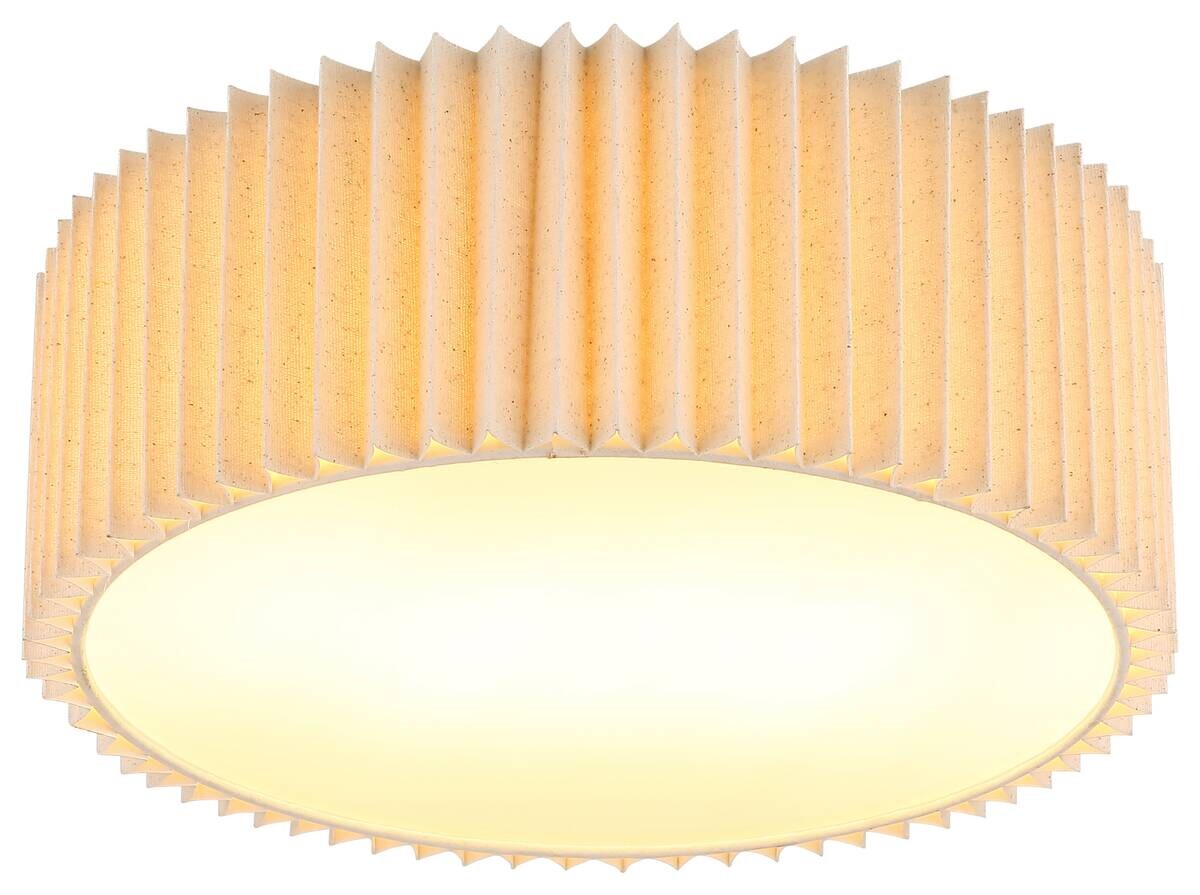 GLOBO Deckenleuchte natur weiß Opal Textil Metall Kunststoff H/D: ca. 13x33 cm E27 2 Brennstellen