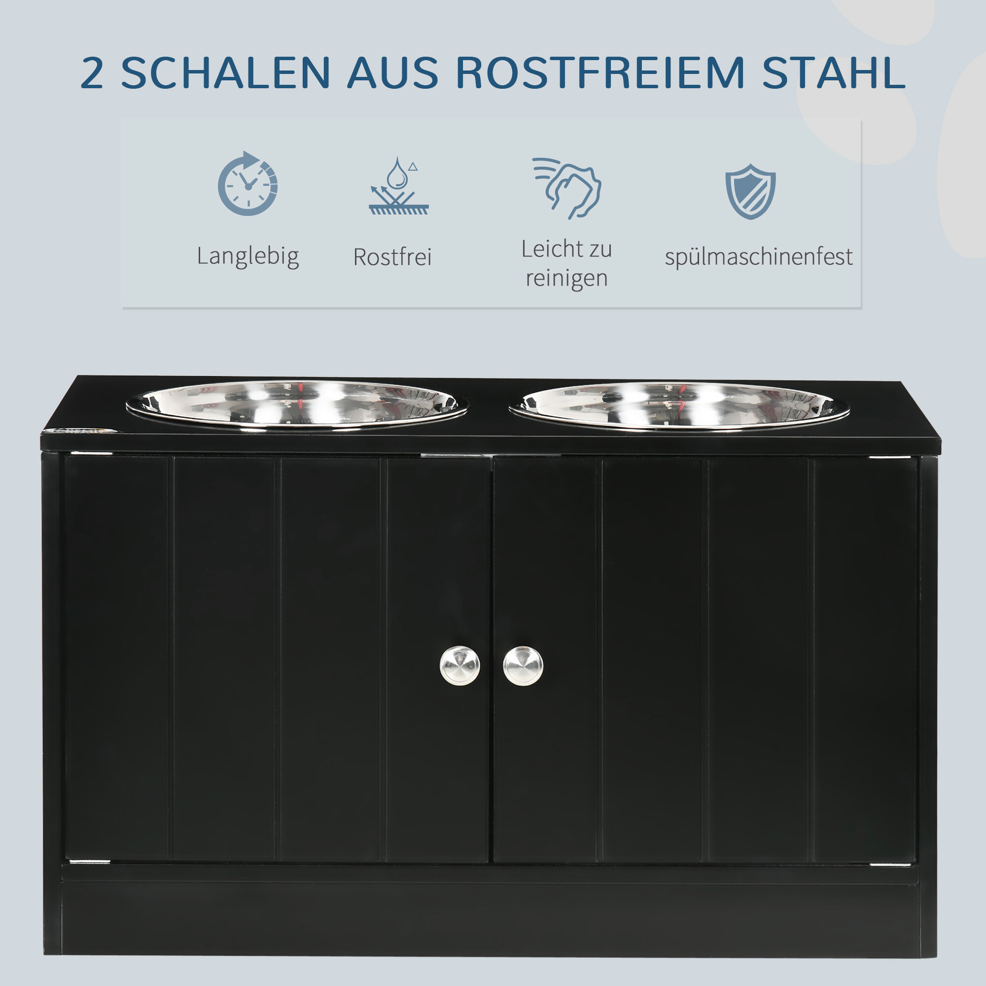 PawHut Futterstation schwarz Edelstahl B/H/L: ca. 30x35,5x60 cm