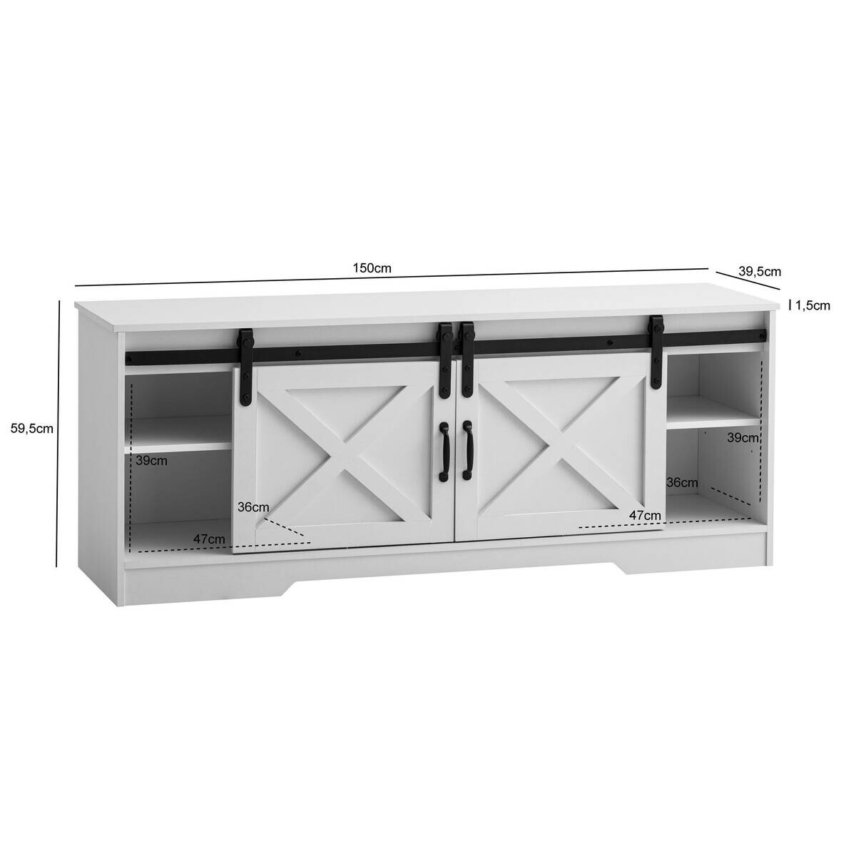 Lowboard weiß B/H/T: ca. 150x59,5x39,5 cm