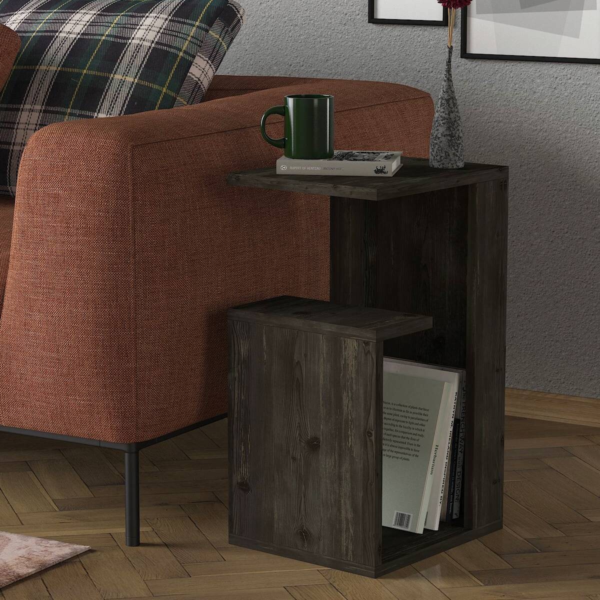 Beistelltisch Sister dunkelgrau Holz Optik Spanplatte B/H/T: ca. 35x60x29,5 cm