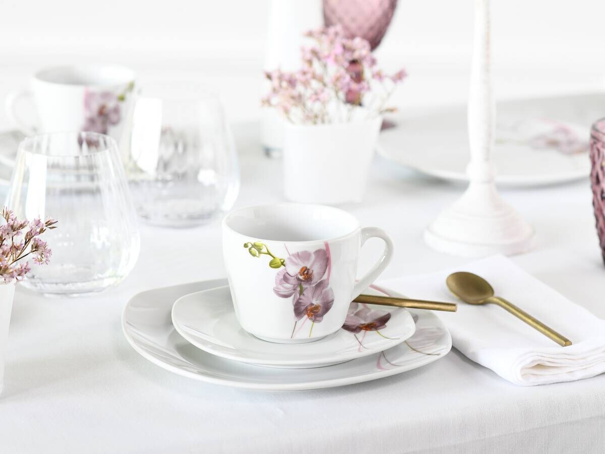 CreaTable Kaffeeservice Square Orchidee weiß Porzellan 18 tlg.