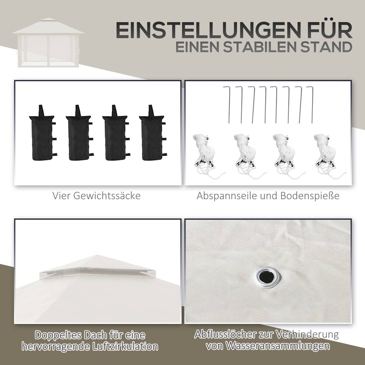 Outsunny Pavillon cremeweiß Polyester B/H/L: ca. 392x283x392 cm