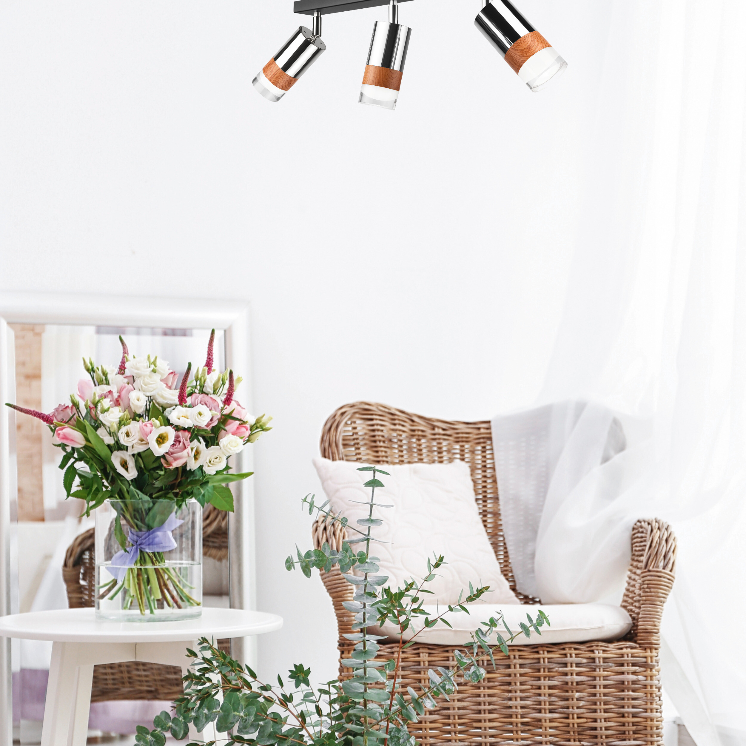 Lamkur Deckenleuchte Chrom Stahl Glas B/H/L: ca. 8x19x45 cm 3 Brennstellen