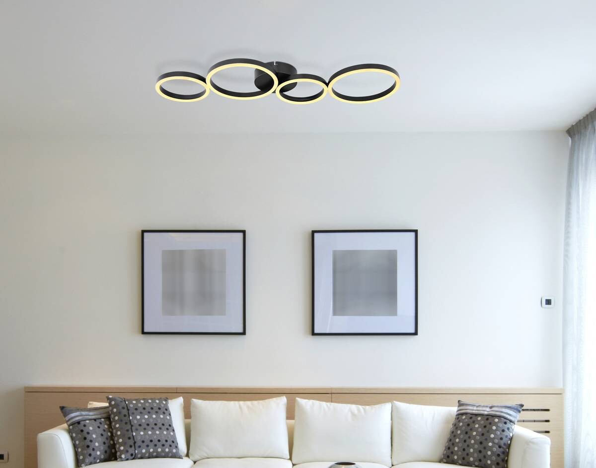 GLOBO Deckenleuchte 67229-35B Venosa schwarz Opal weiß Kunststoff Metall B/H/L: ca. 33x6,5x88,5 cm null 4 Brennstellen