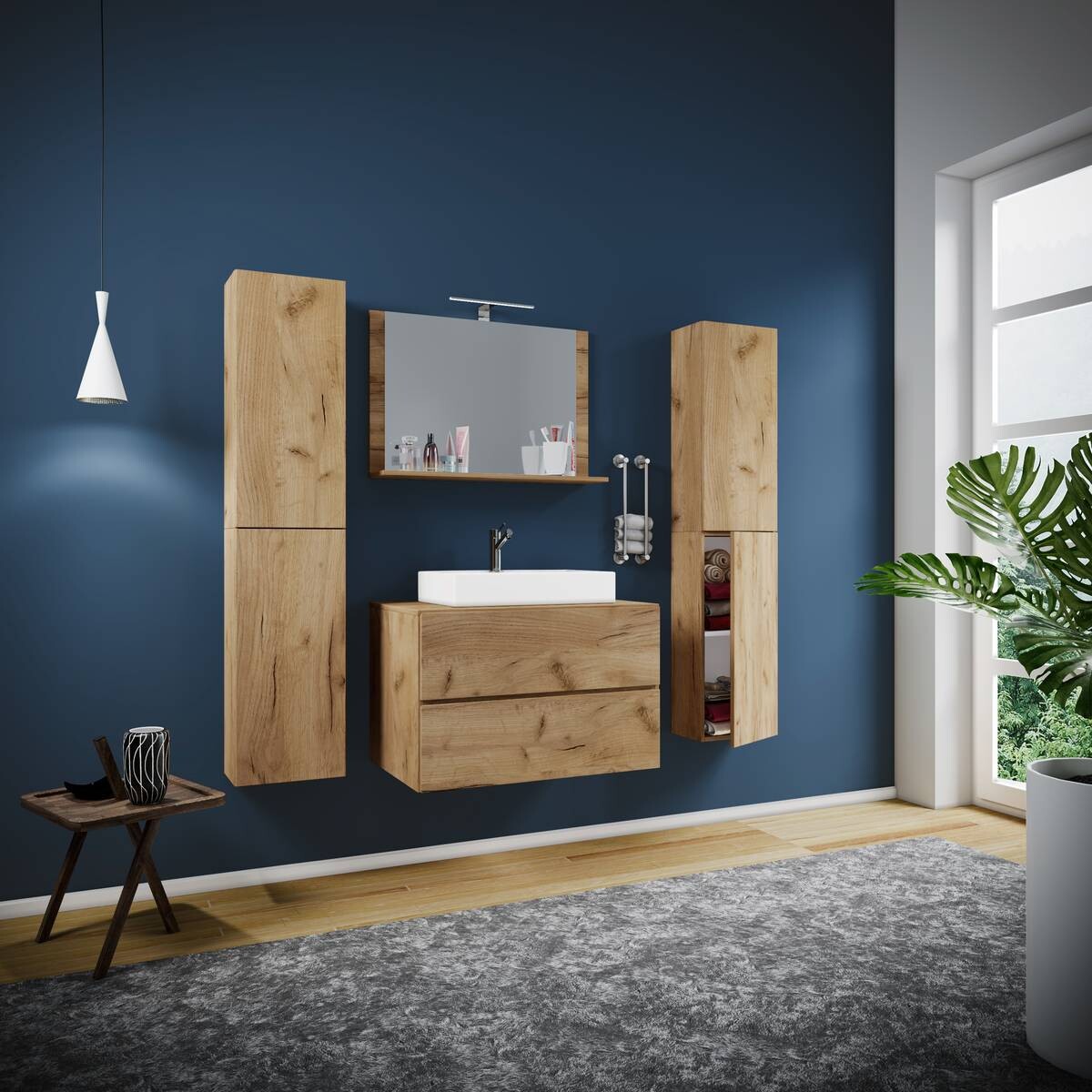 Waschplatz 5tlg-Lendas weiß Eiche Honig Nachbildung B/H/T: ca. 80x52x52 cm