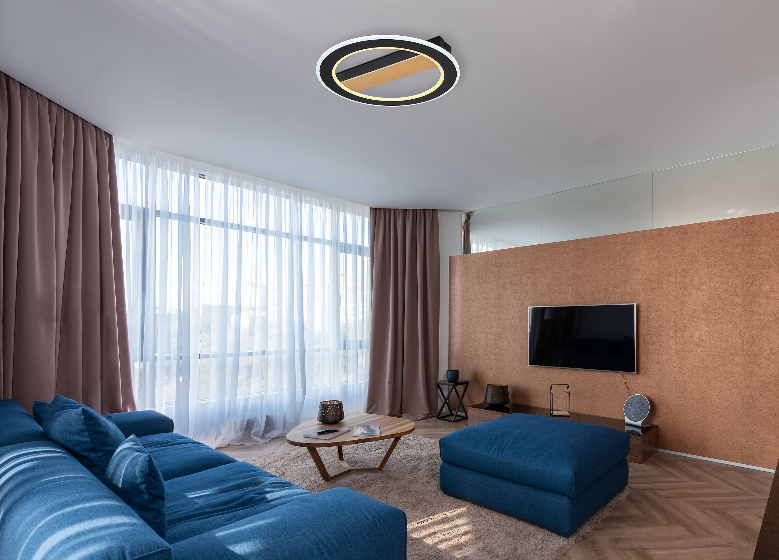 GLOBO Deckenleuchte Mattia schwarz Opal dunkelbraun Metall Acryl Holz H/D: ca. 5,5x45 cm