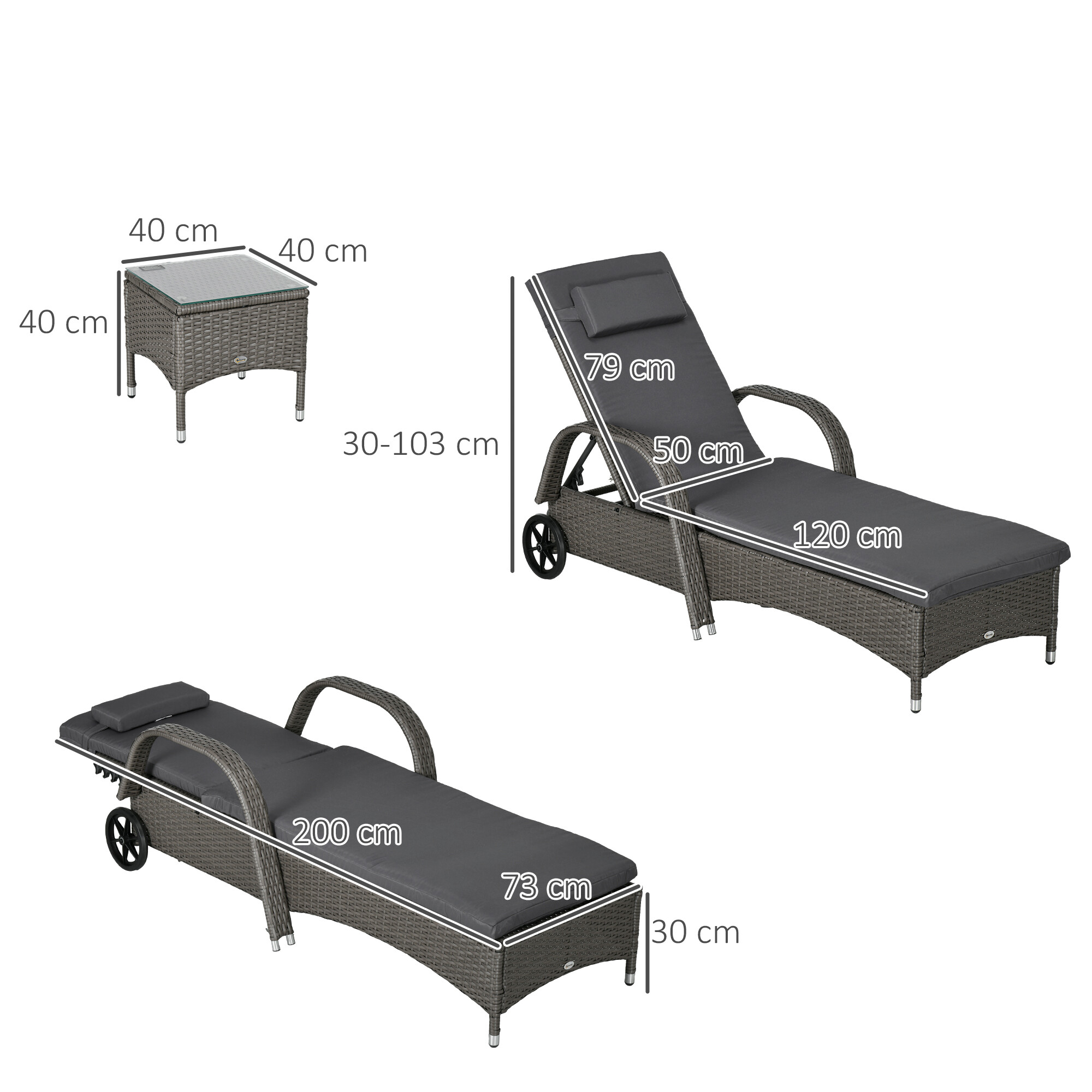 Outsunny Gartenliege 2er Set dunkelgrau Glas B/H/L: ca. 73x103x200 cm