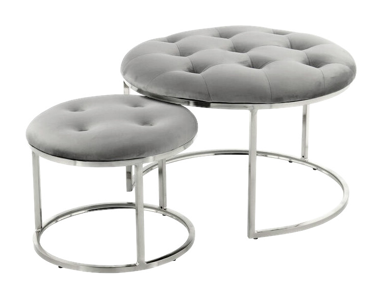 360 Living Hocker Becky 800 2er grau silber Samt Metall H/D: ca. 41x60 cm