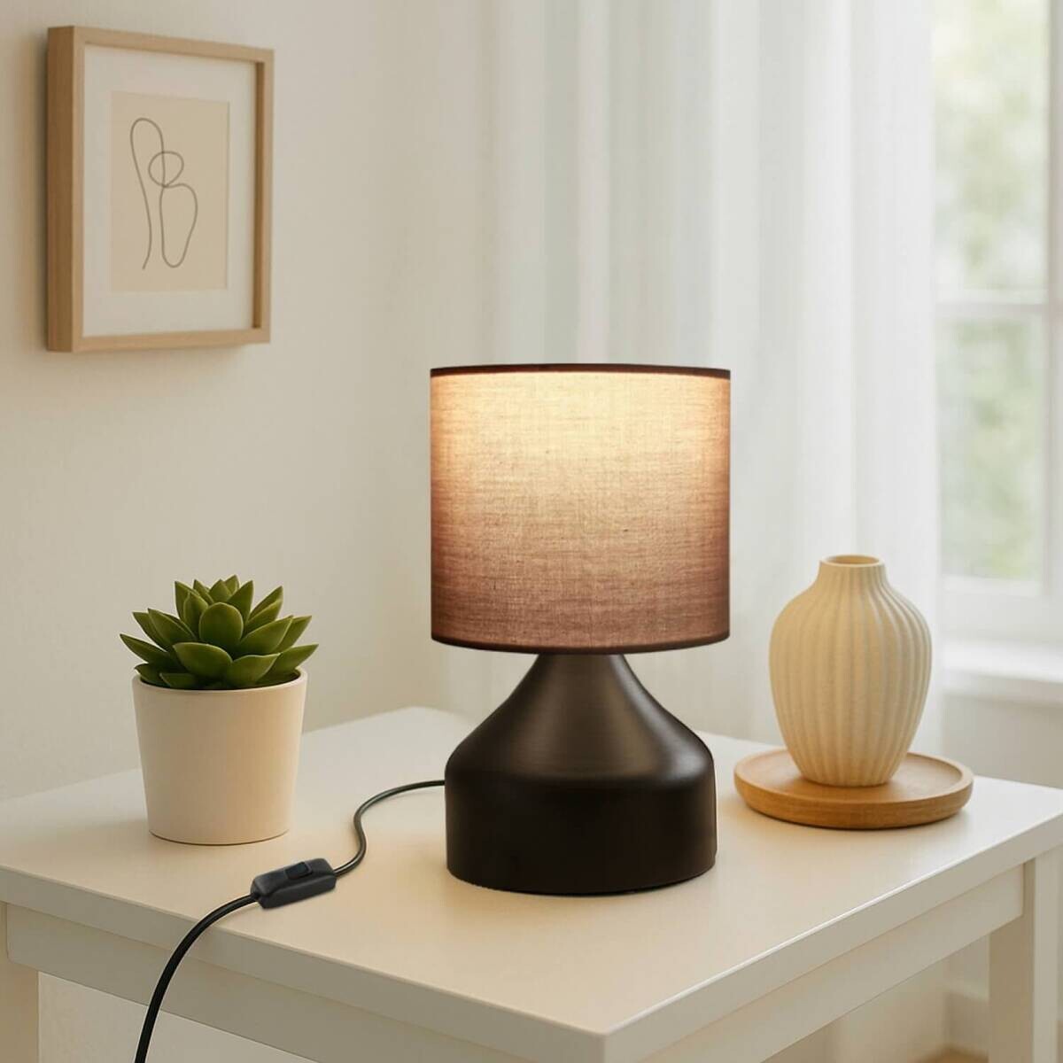 Opviq Tischleuchte Metall Stoff B/H/L: ca. 22x32x22 cm E27 1 Brennstellen