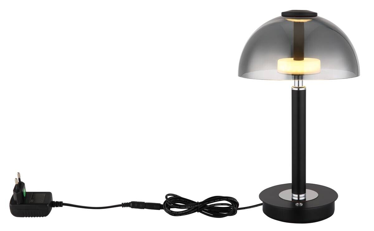 GLOBO LED-Tischleuchte mattschwarz Chrom Rauch Kunststoff Glas Metall H/D: ca. 31,5x18 cm 1 Brennstellen