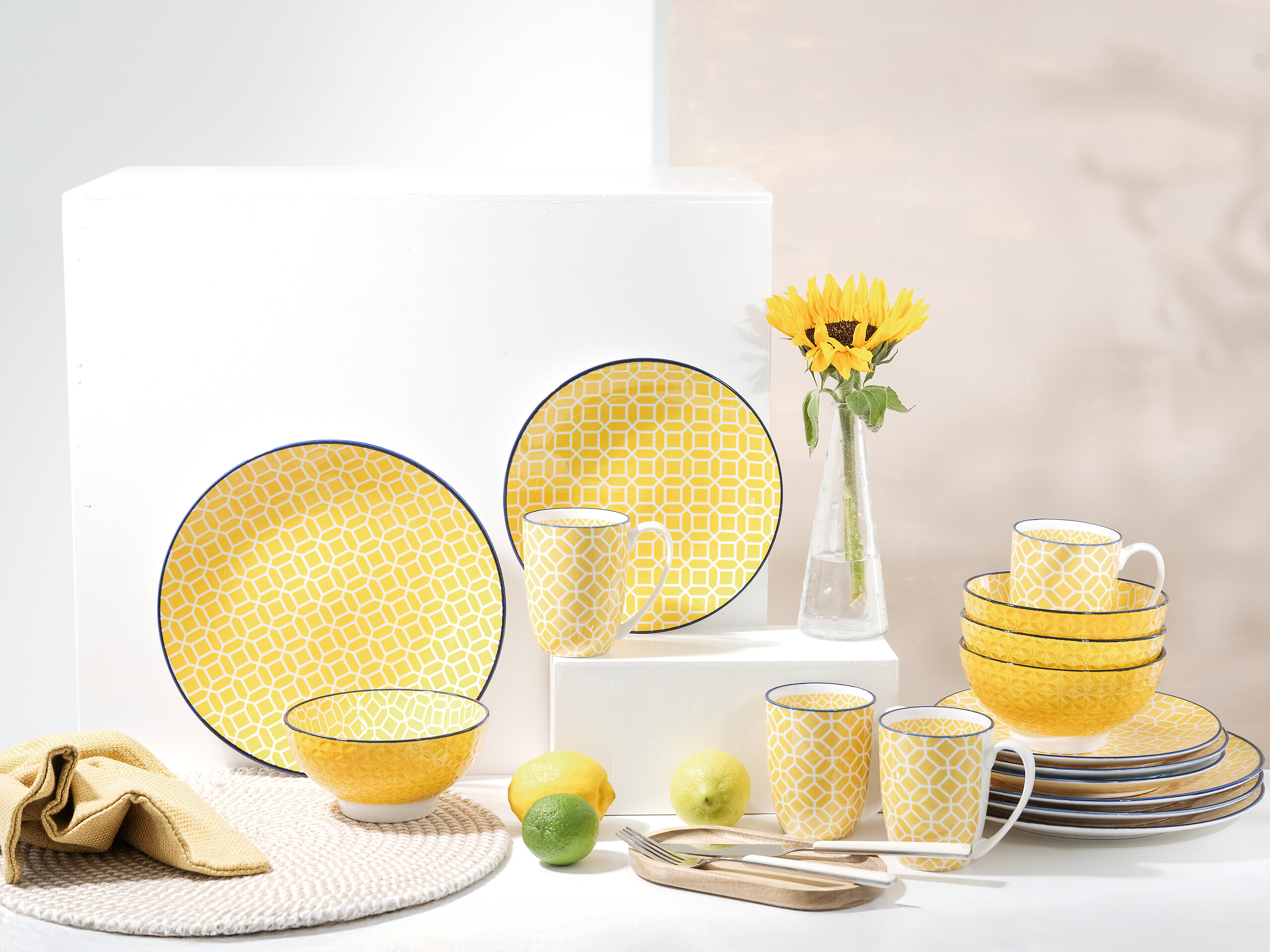 CreaTable Kombiservice Mediterran Curry gelb Steinzeug 16 tlg.