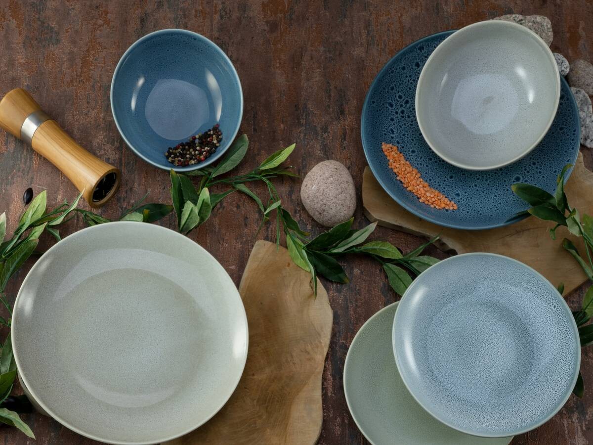 CreaTable Tafelservice Reactive AQUA blau Keramik 12 tlg.