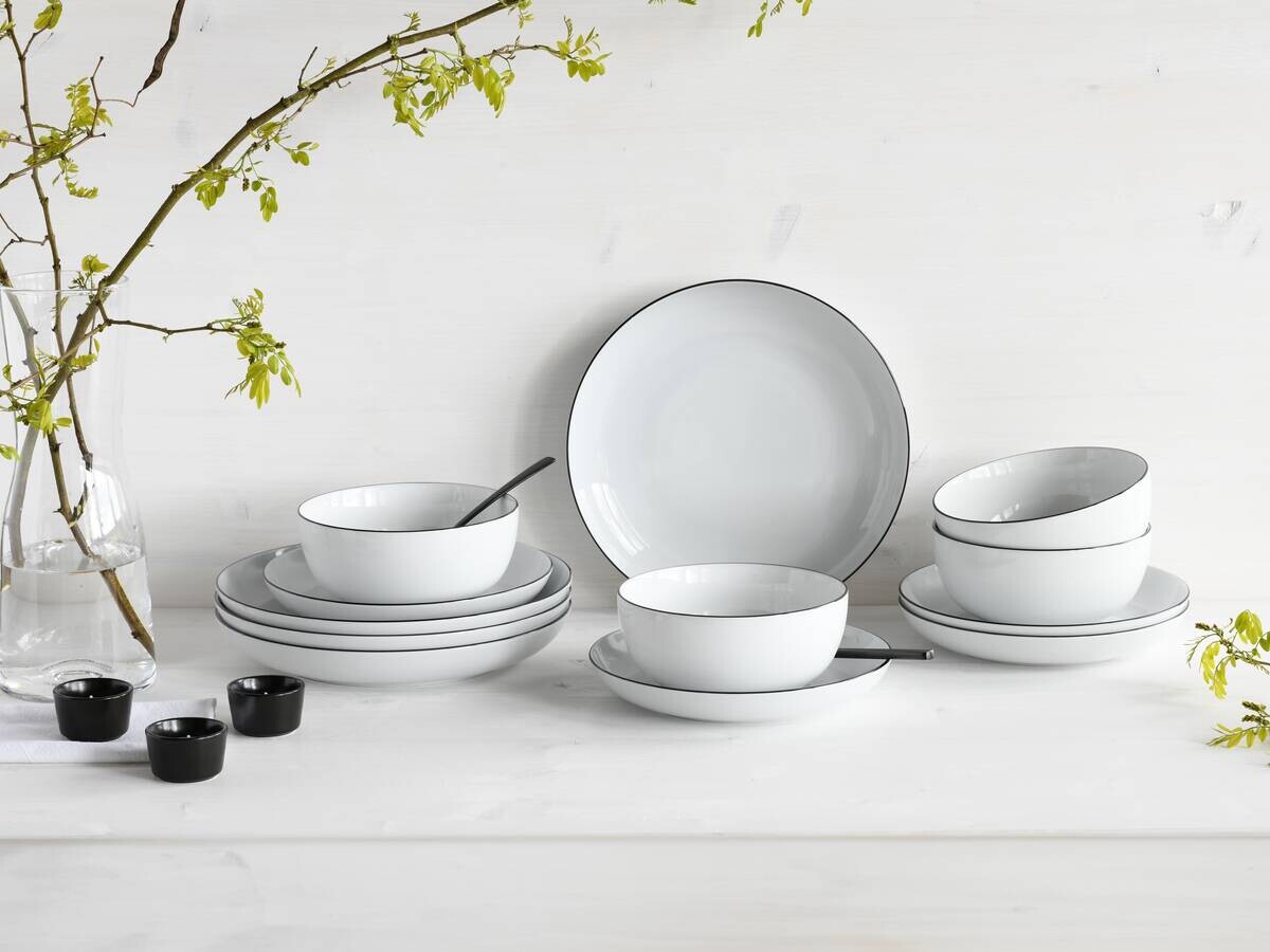 CreaTable Teller-Set Allround Black Line weiß Porzellan