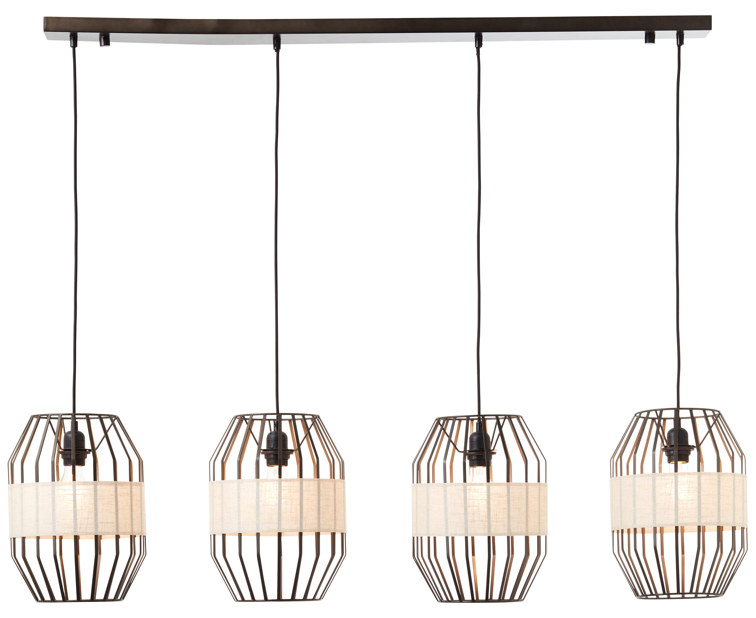 Brilliant Pendelleuchte Slope 99480/76 schwarz natur Metall Textil B/H/T: ca. 129x124x23 cm E27 4 Brennstellen