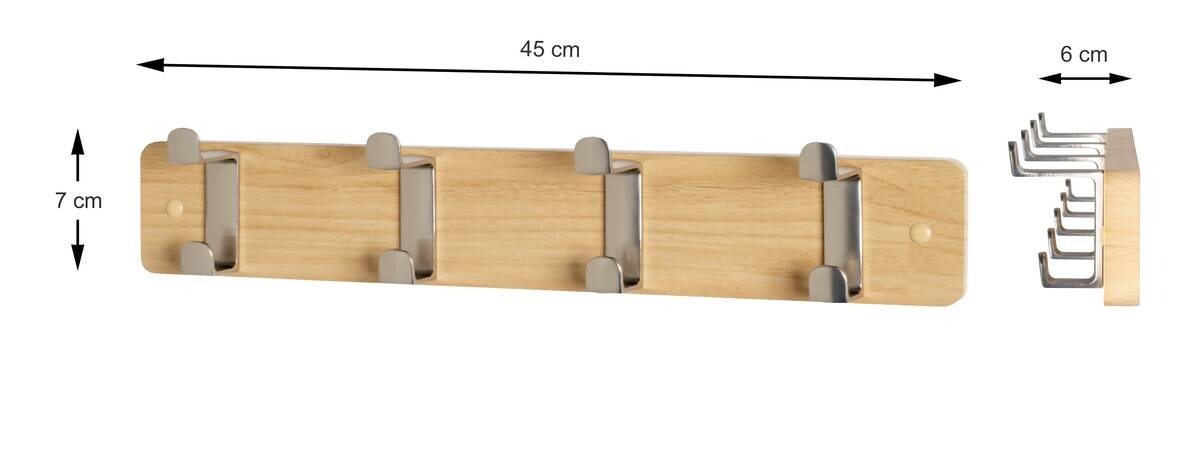 Garderobenleiste Eiche hell Nachbildung Edelstahl Optik B/H/T: ca. 45x7x6 cm