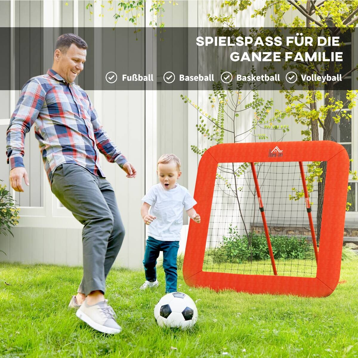 HOMCOM Fußball Rebounder rot Metall B/H/L: ca. 118x120x128 cm