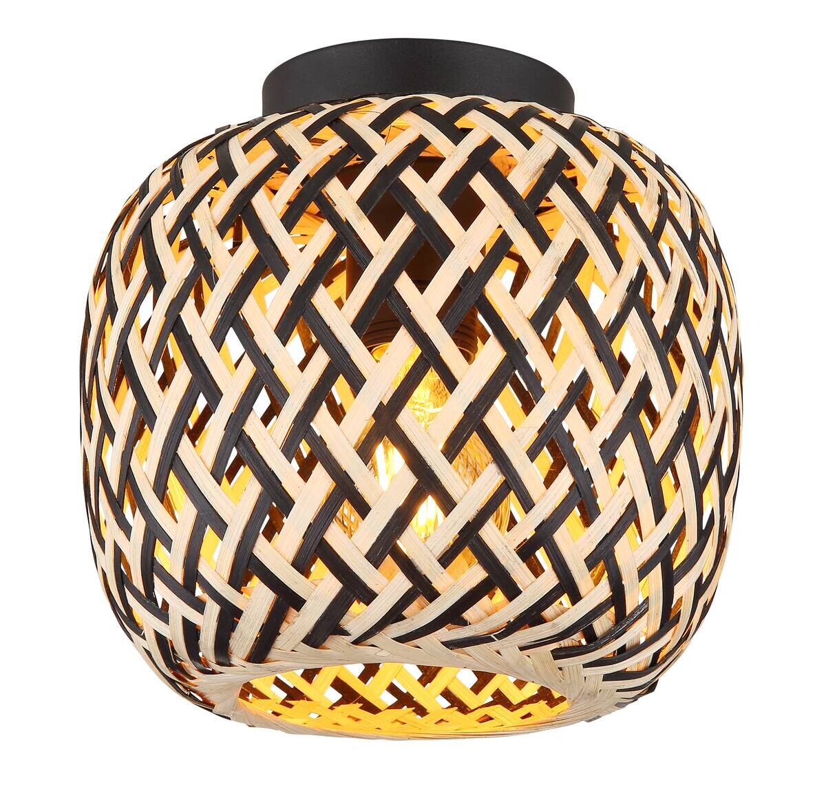 GLOBO Deckenleuchte schwarz natur Metall H/D: ca. 19,5x20 cm E27 1 Brennstellen