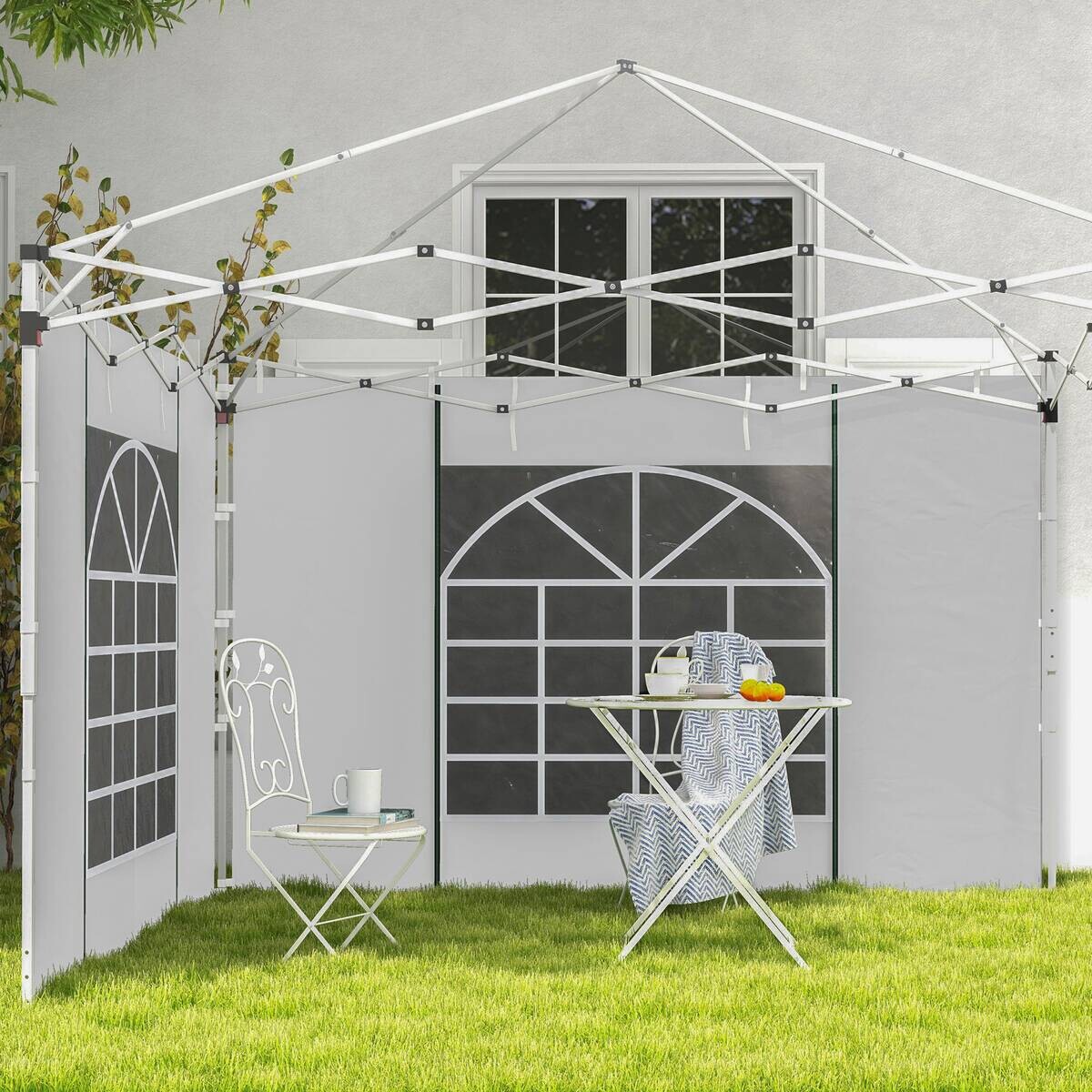 Outsunny Pavillon-Seitenwände weiß Polyester H/L: ca. 195x295 cm