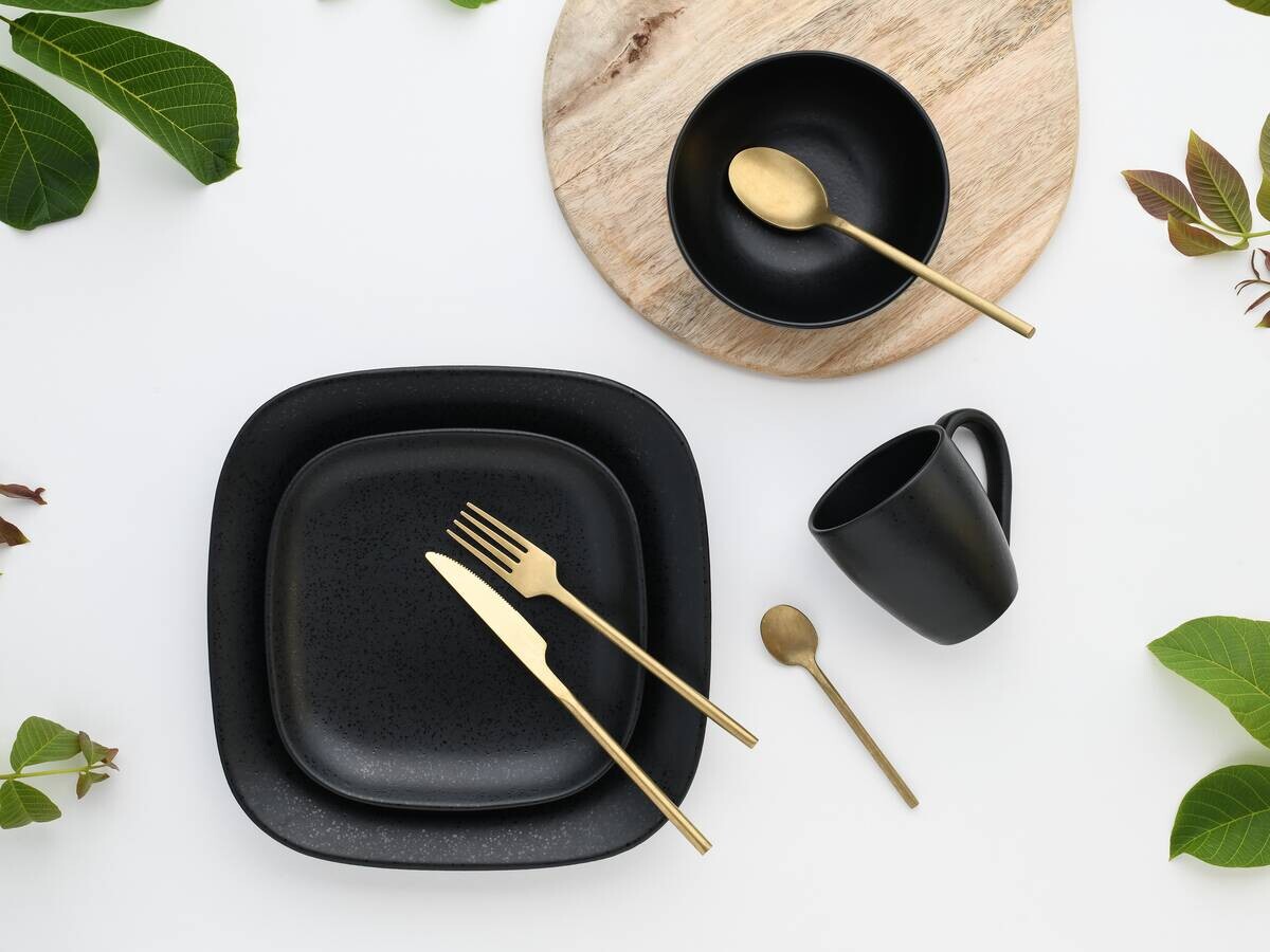 CreaTable Kombiservice Magic Black Square schwarz Steinzeug 16 tlg.