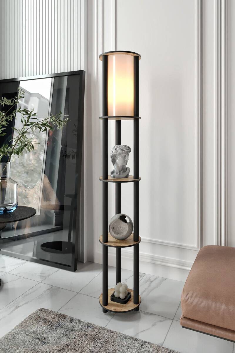 Opviq Stehleuchte nussbaum MDF PVC B/H/T/L/D: ca. 17x150x17x17x17 cm E27 1 Brennstellen