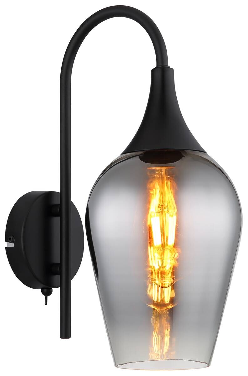 GLOBO Wandleuchte transparent Chrom schwarz Glas Metall B/H/T: ca. 15x36x23,5 cm E27 1 Brennstellen