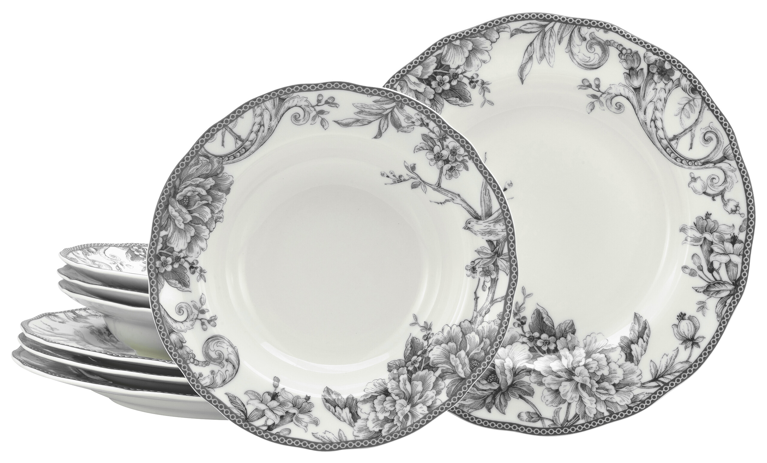 CreaTable Tafelservice Adelaide Grau weiß Porzellan 8 tlg.