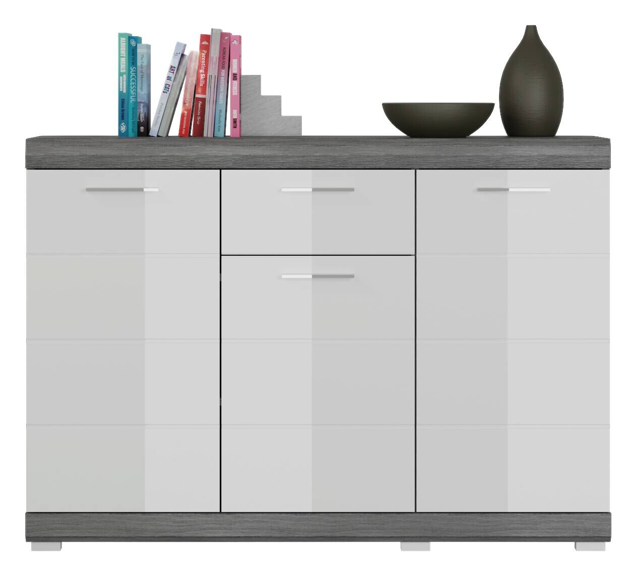 Kommode SCOUT Rauchsilber Nachbildung weiß Hochglanz B/H/T: ca. 120x85x37 cm