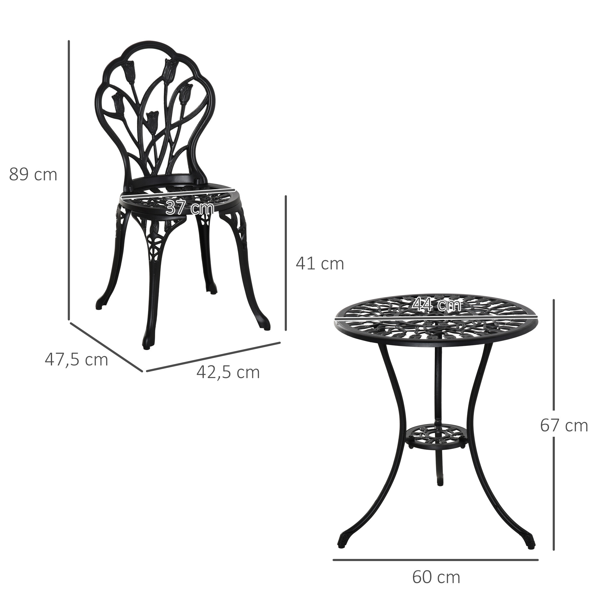 Outsunny Bistro-Set schwarz Aluminium B/H/L: ca. 60x67x60 cm