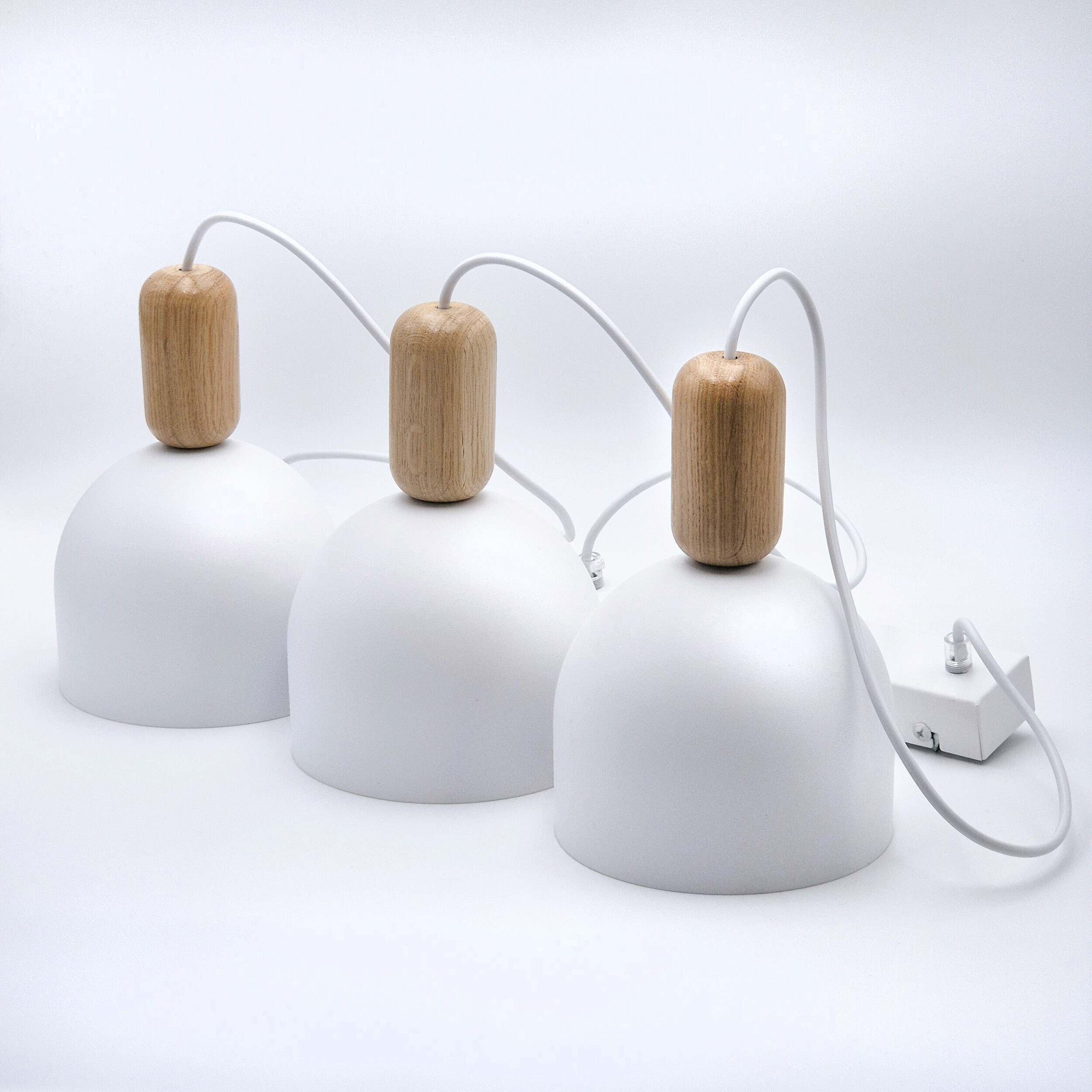 Lamkur Hängeleuchte Eiche weiß Stahl Holz B/H/L: ca. 15,5x85x59 cm E27 3 Brennstellen