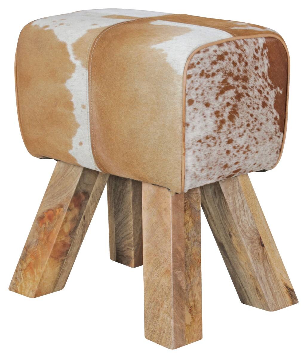 Wohnling Sitzhocker natur natur Leder Echtholz B/H/T: ca. 40x47x25 cm