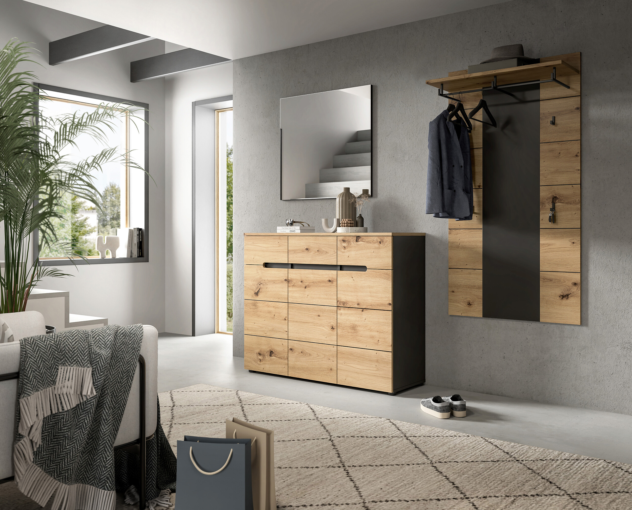 Garderobe Canu basaltgrau Nachbildung Artisan Nachbildung B/H/T: ca. 215x190x37 cm