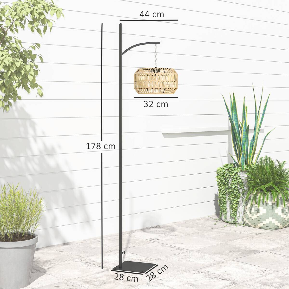 Rattan Solarlampe gelb Polyethylen Stahl B/H/L: ca. 32x178x44 cm