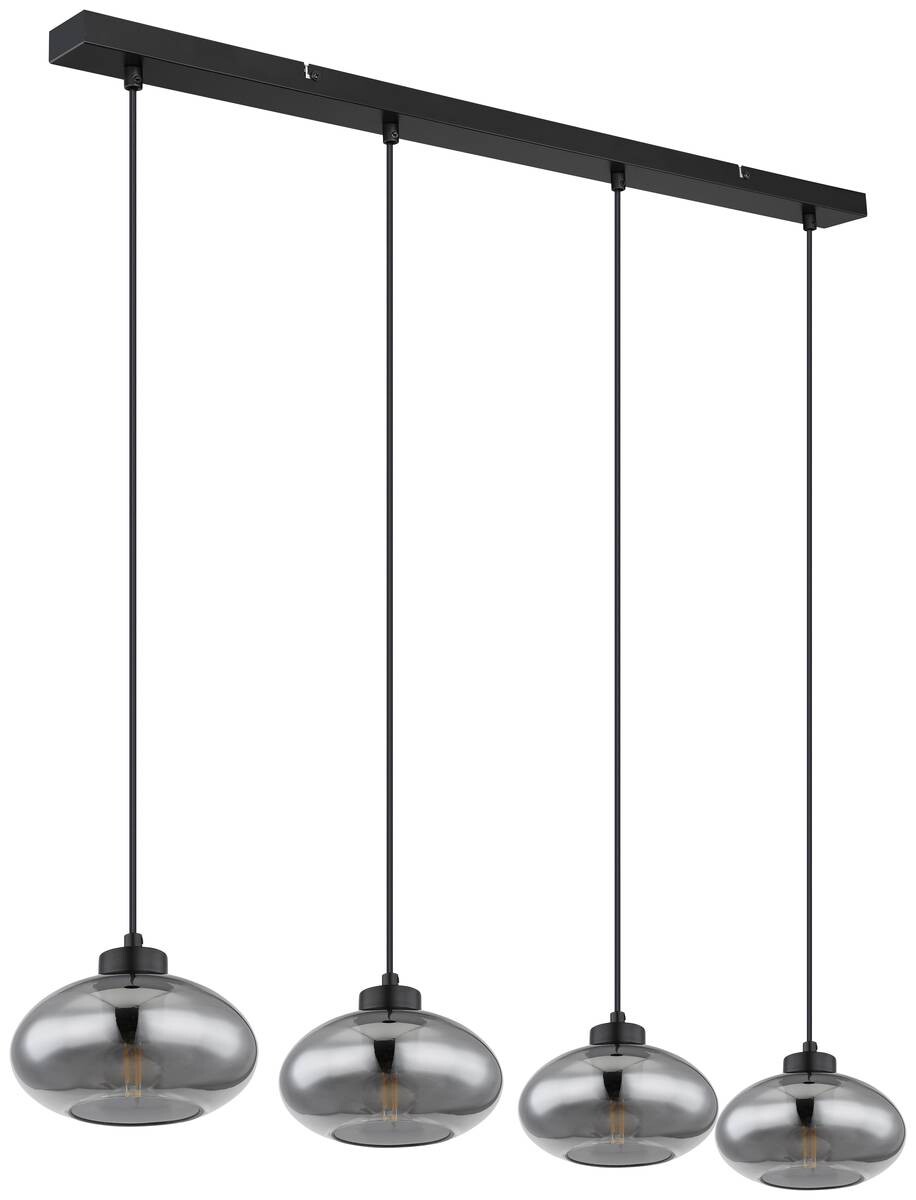 GLOBO Pendelleuchte Shaun 15572-4H schwarz Metall Rauchglas B/H/L: ca. 18x120x96 cm E27 4 Brennstellen