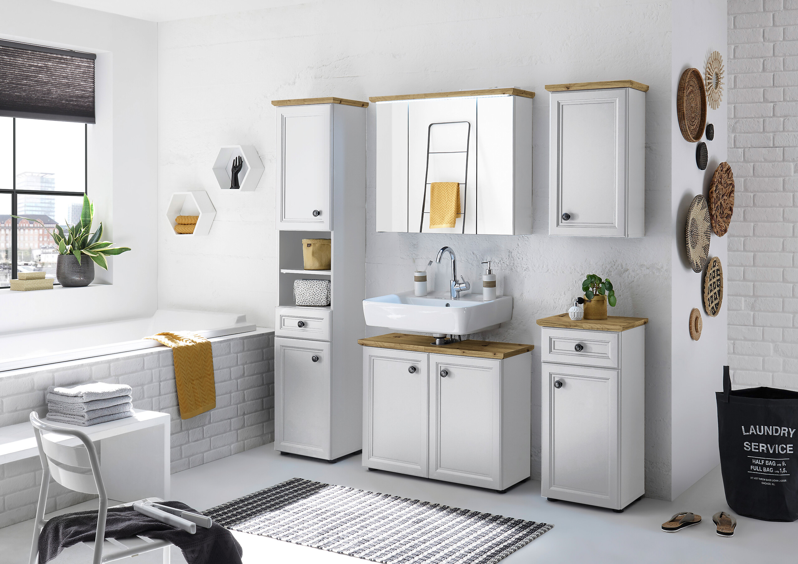 Spiegelschrank Toskana Eiche Artisan Optik weiß B/H/T: ca. 84x70x24 cm