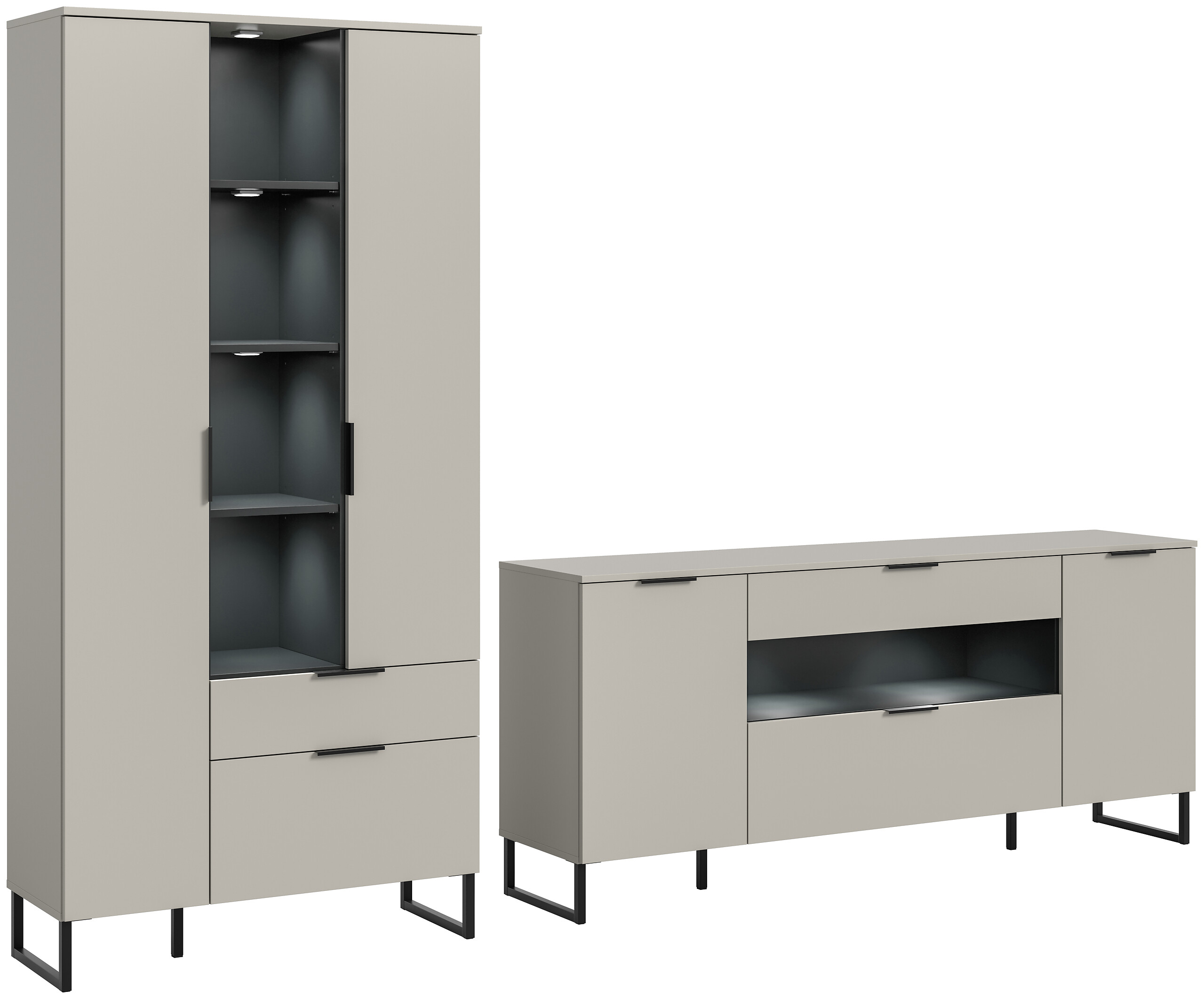 Wohnwand Noida Kaschmirgrau Nachbildung schwarz B/H/T: ca. 290x192x41 cm