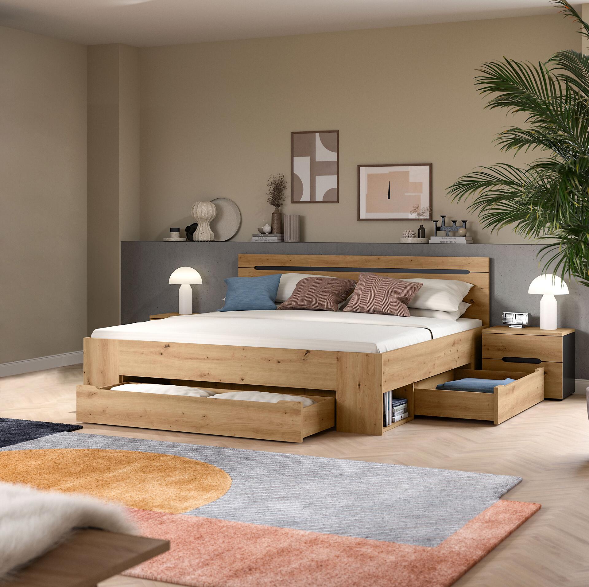 Schlafzimmer CANU, Set basaltgrau Artisan Nachbildung B/H/T: ca. 284x87x205 cm Schlafzimmer CANU, Set basaltgrau Artisan Nachbildung B/H/T: ca. 284x87x205 cm